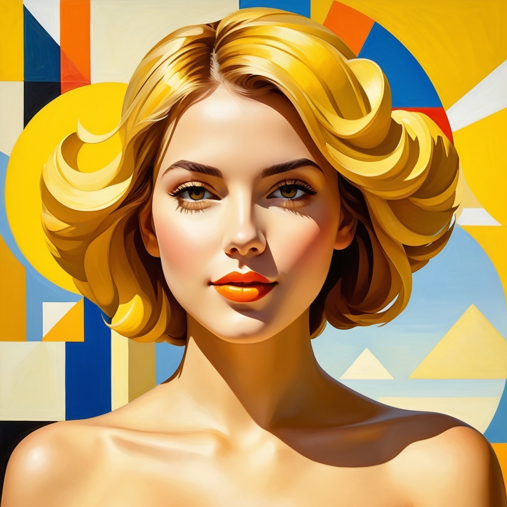 Portrait of a Young Woman with Golden Hair and Vibrant Background