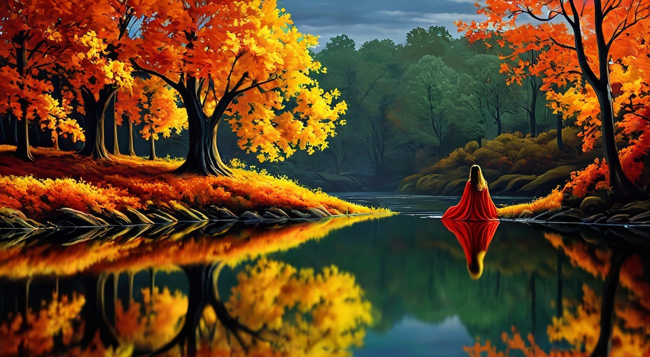 Autumn Landscape with River and Colorful Foliage