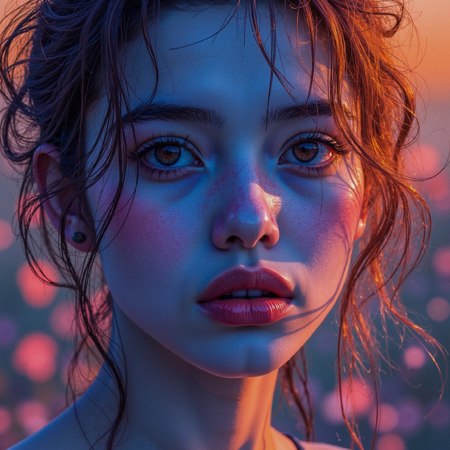 Close-Up Portrait of a Young Woman at Sunset