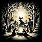 Winter Ceremony Illustration in a Snowy Forest