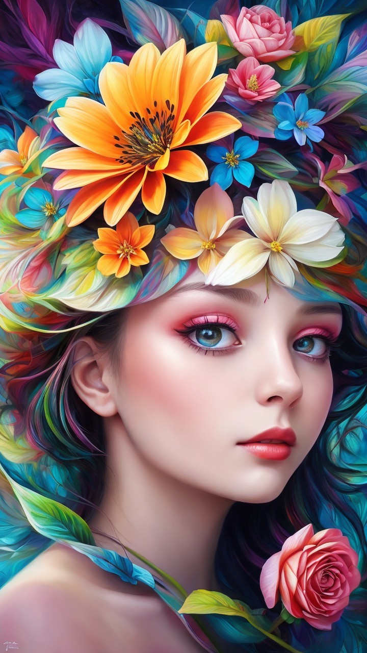 Fantasy Portrait of a Woman with Floral Headdress