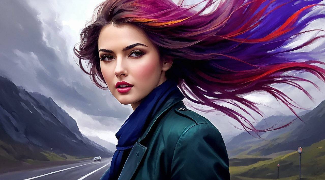 Portrait of a young woman with vibrant hair in nature