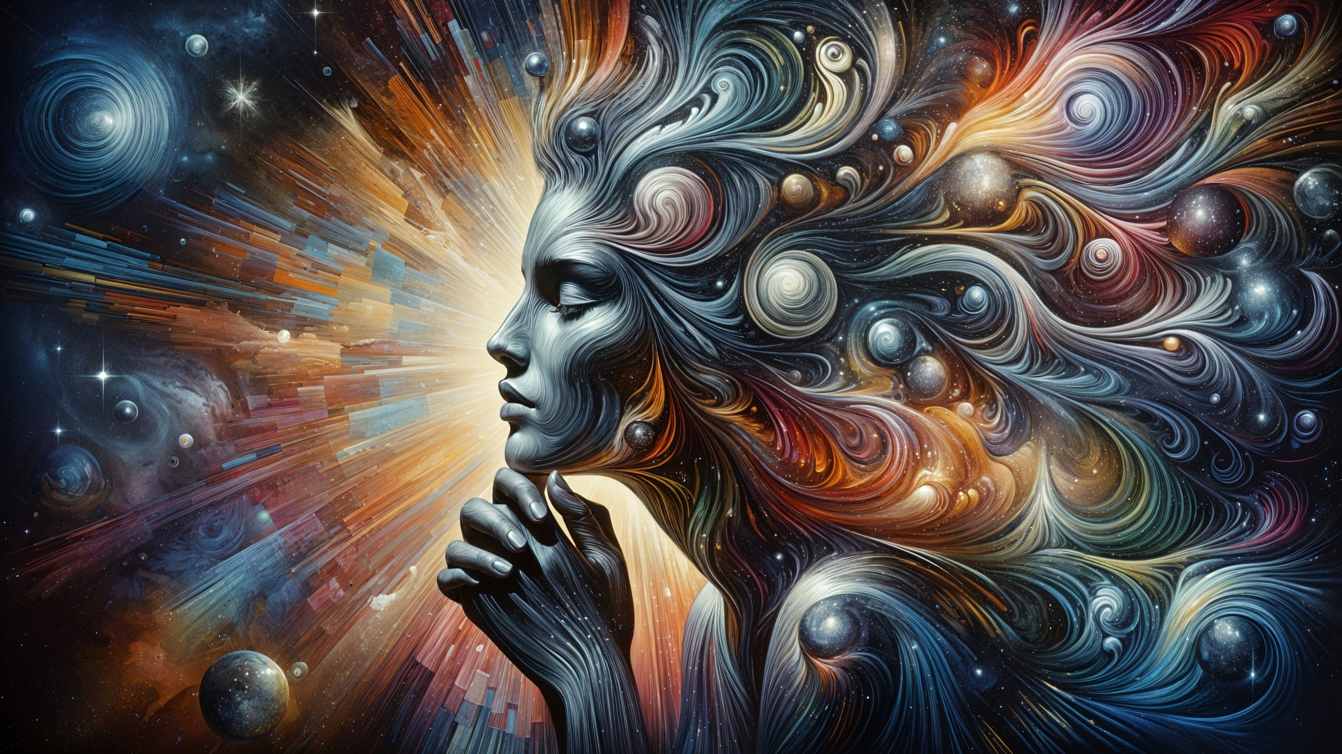 Stylized Female Silhouette with Cosmic Patterns