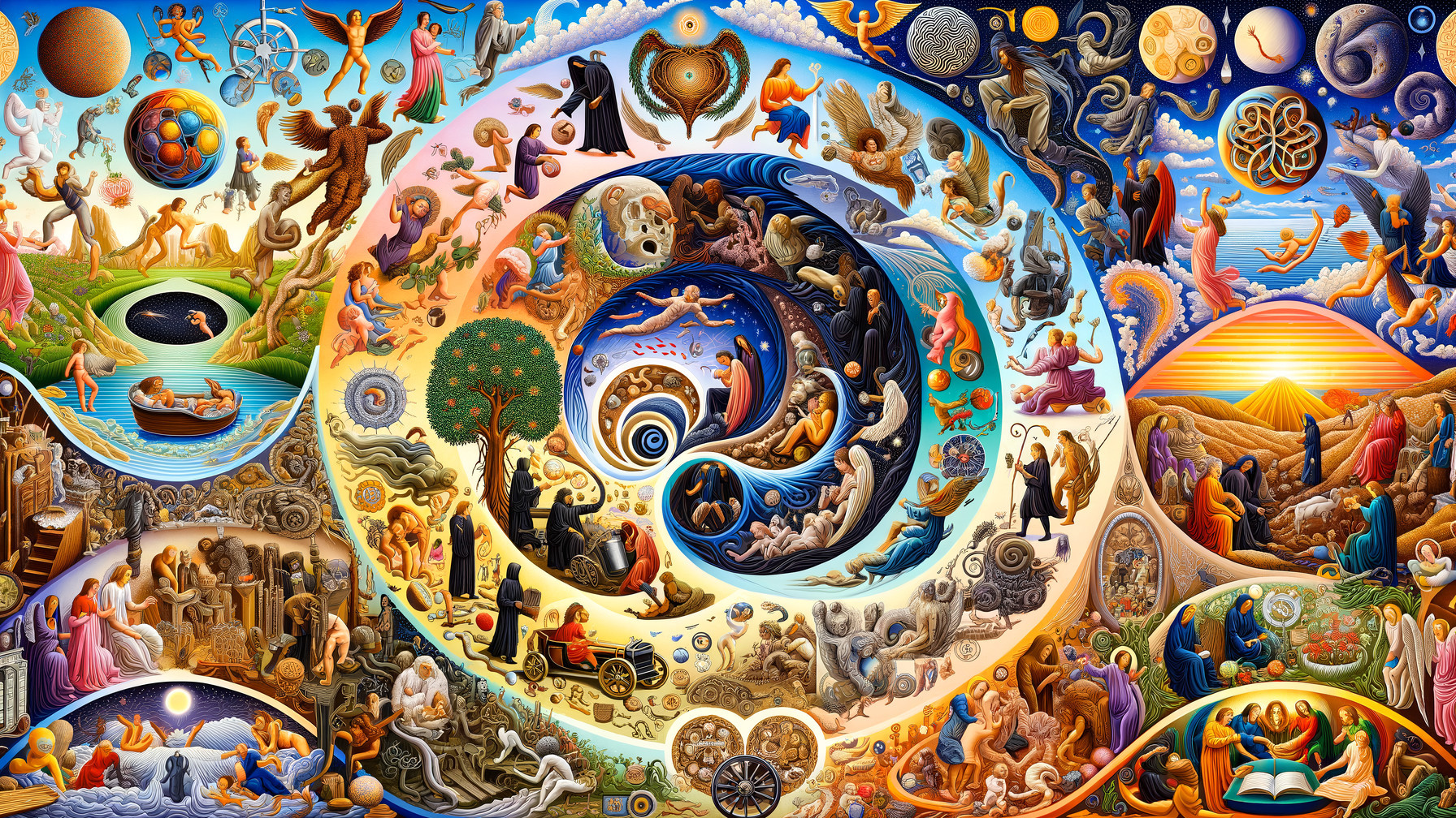 Vibrant Mural Illustrating the Cycle of Life and Emotions