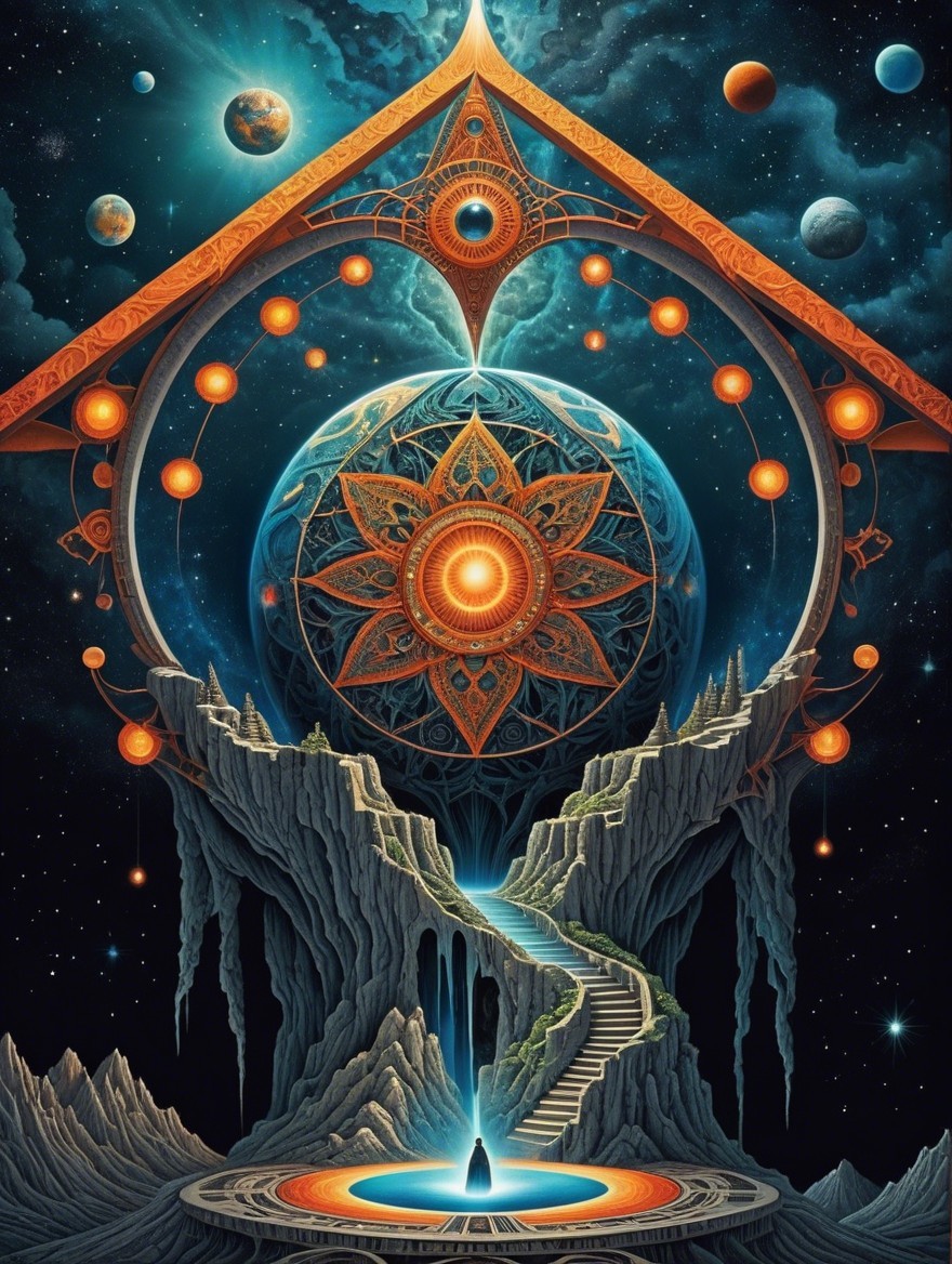 Surreal Cosmic Landscape with Celestial Elements