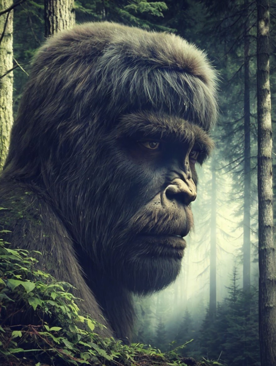 Mythical Creature in a Misty Forest Setting