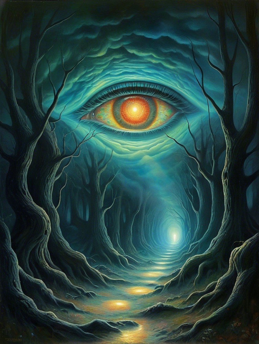 Mystical Forest with Glowing Eye and Winding Path