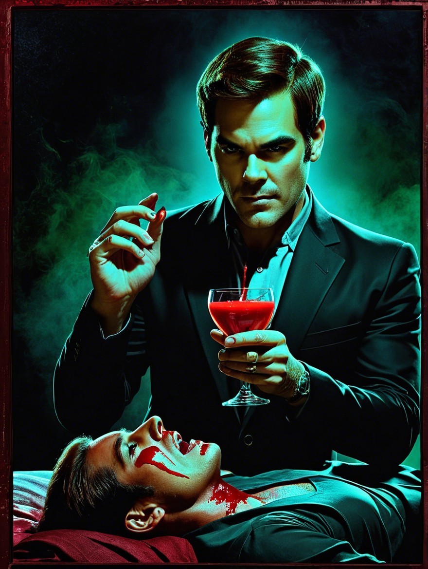 Dramatic Scene of a Man with Red Liquid and Woman