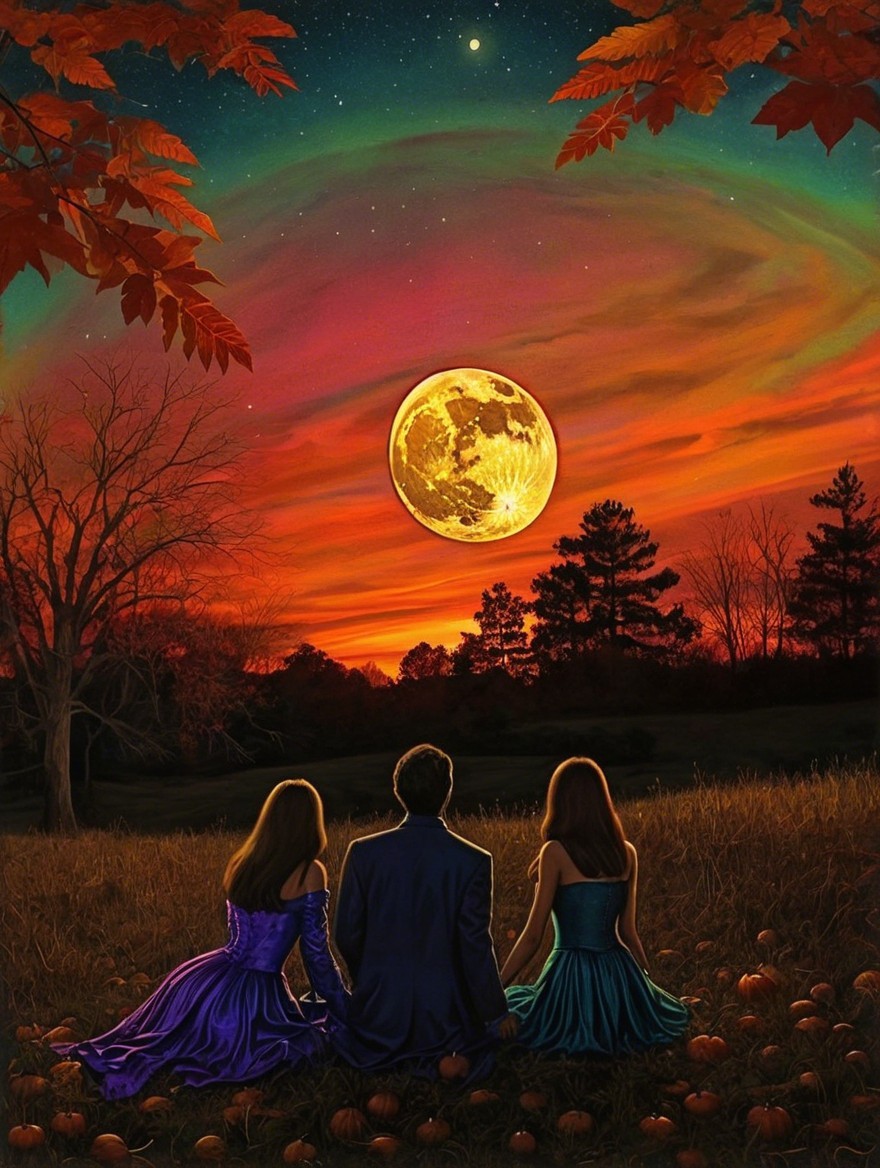 Couple and Friend Enjoy Sunset in Grassy Field
