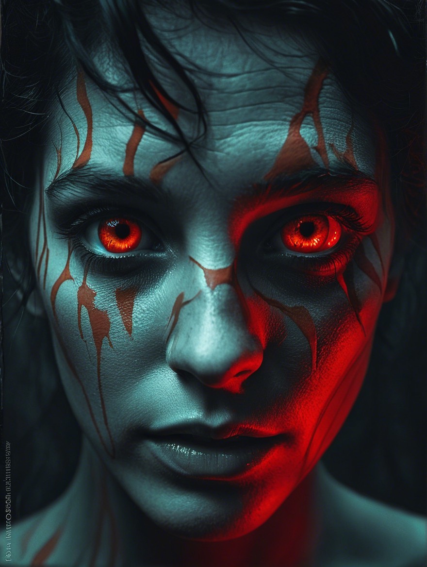 Portrait with Dramatic Makeup and Fiery Red Eyes