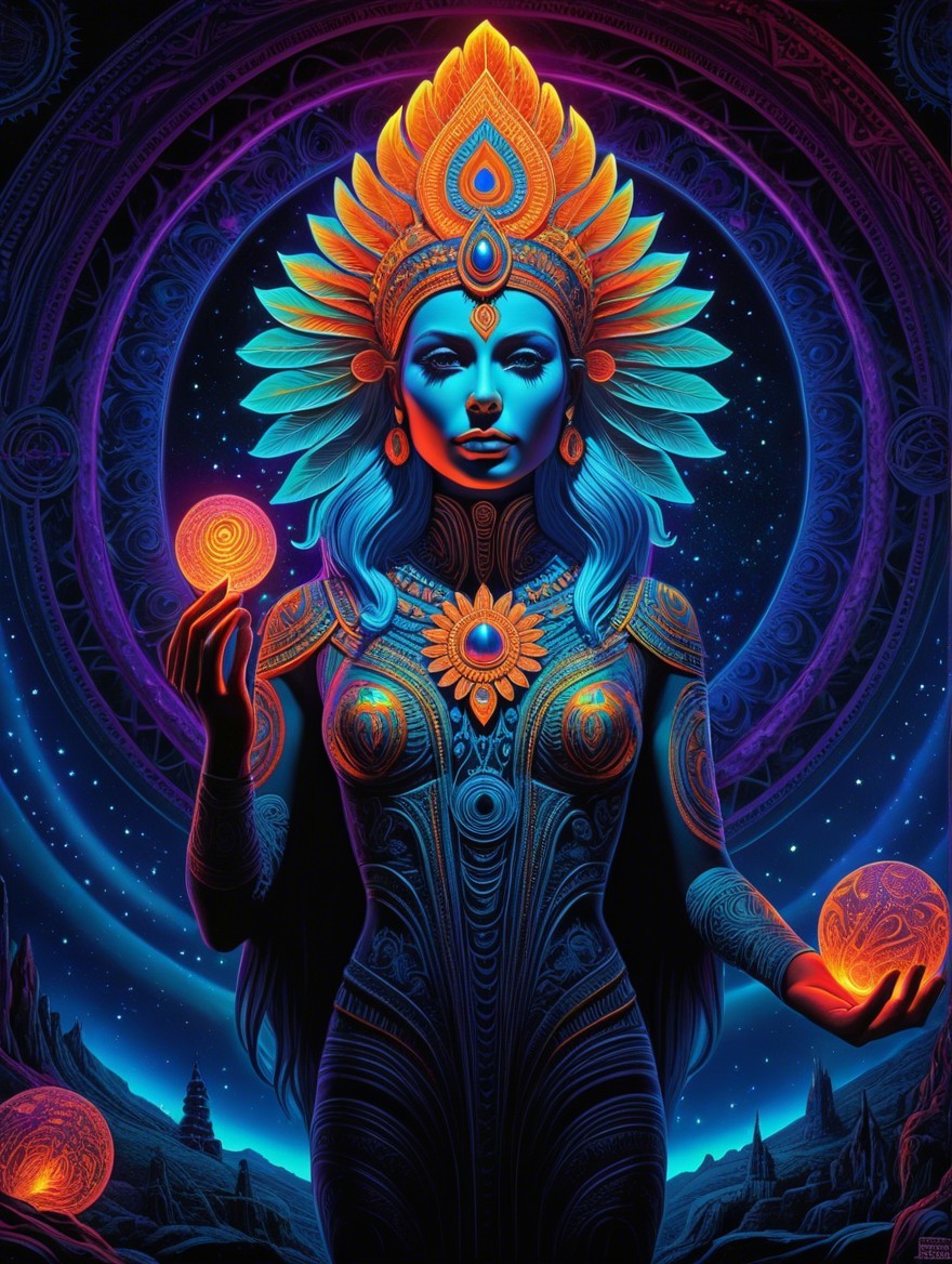 Mystical Figure in Vibrant Cosmic Landscape