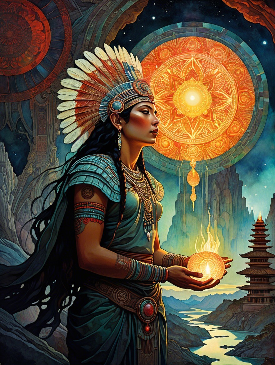 Regal Figure with Jewelry in Mystical Landscape