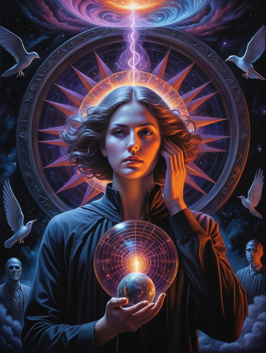 Mystical Woman with Glowing Orb and Cosmic Elements