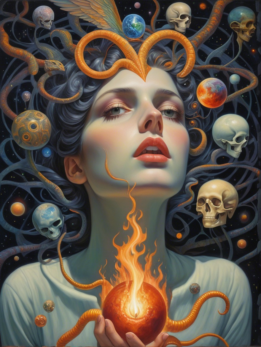 Surreal Portrait of a Woman with Cosmic Elements