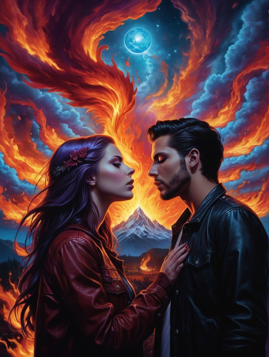 Couple with Intense Expressions in Dramatic Landscape