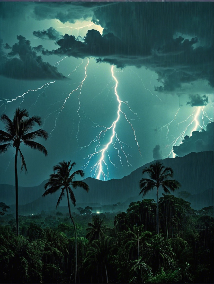 Dramatic Storm Scene in a Lush Jungle Landscape