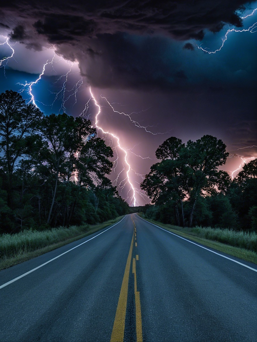 Dramatic landscape with stormy skies and lightning