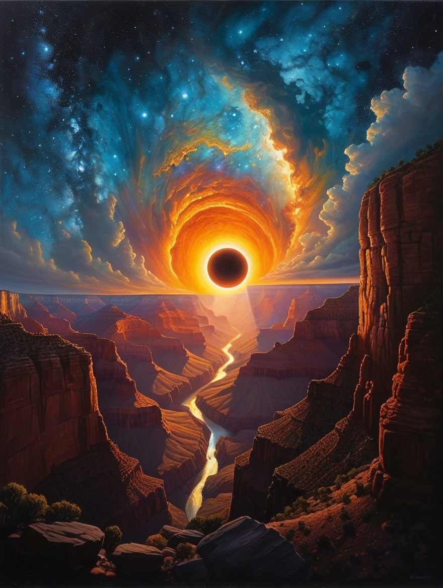 Canyon Scene Under Cosmic Black Hole Illumination