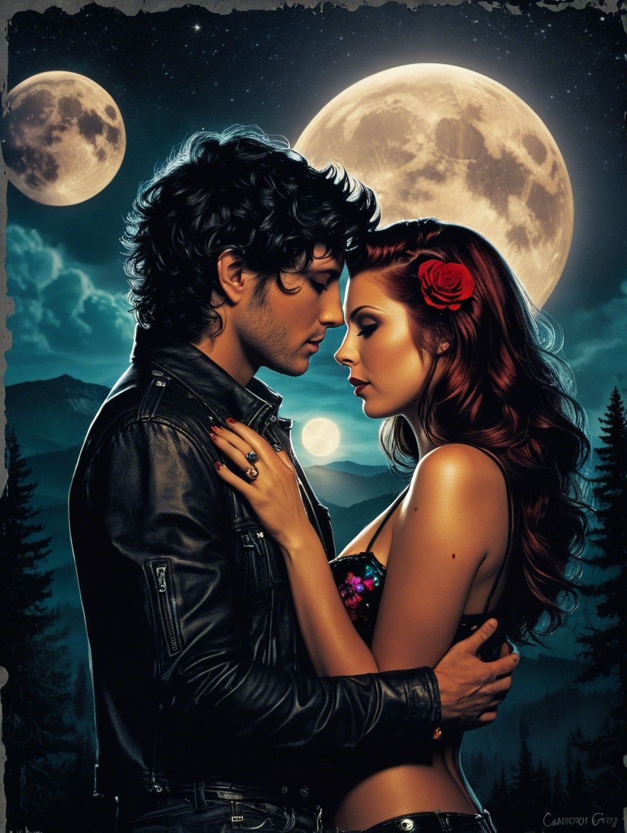 Romantic Silhouette of Couple Under Dramatic Moons