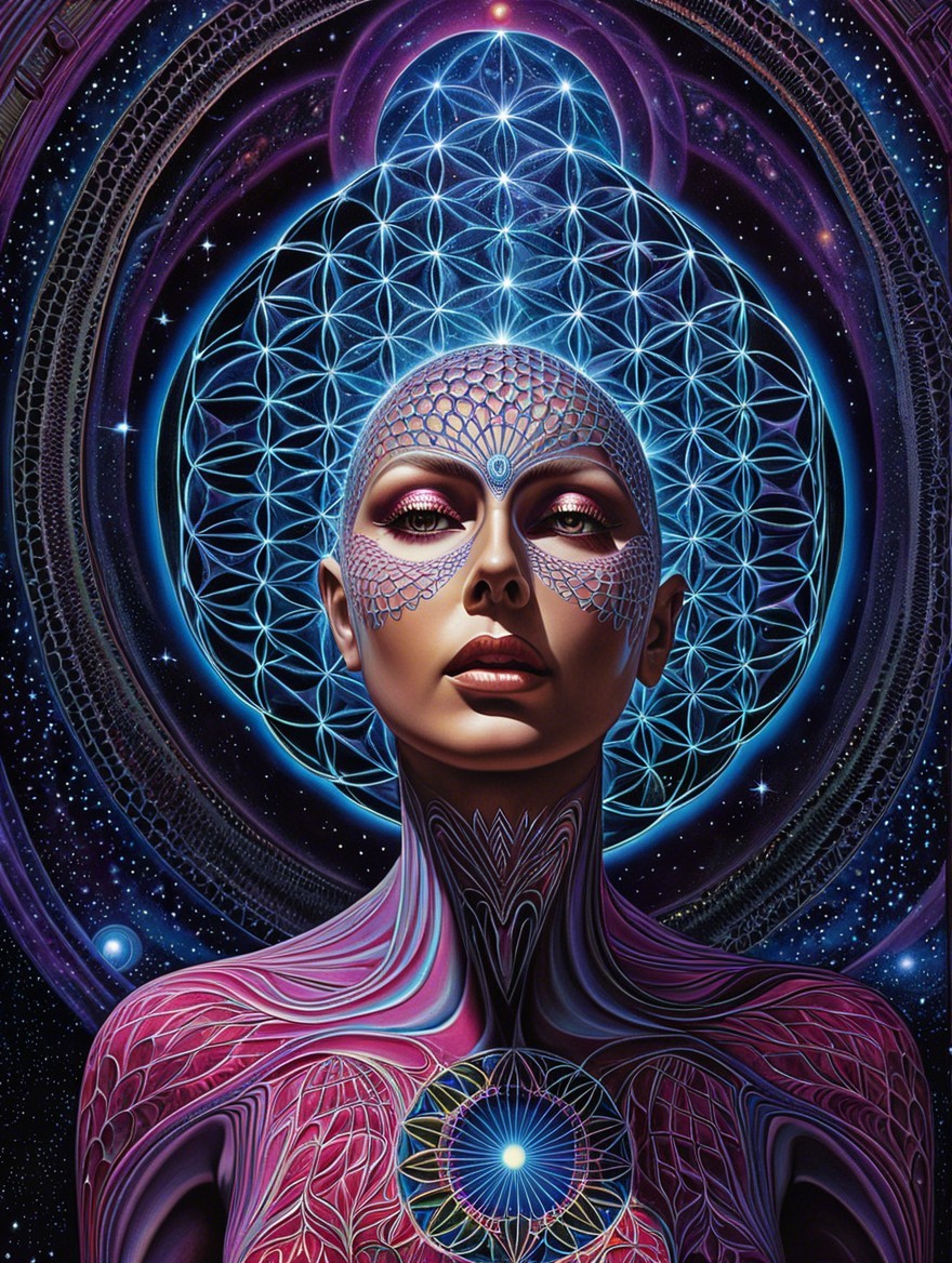 Digital Artwork of Serene Cosmic Figure with Energy