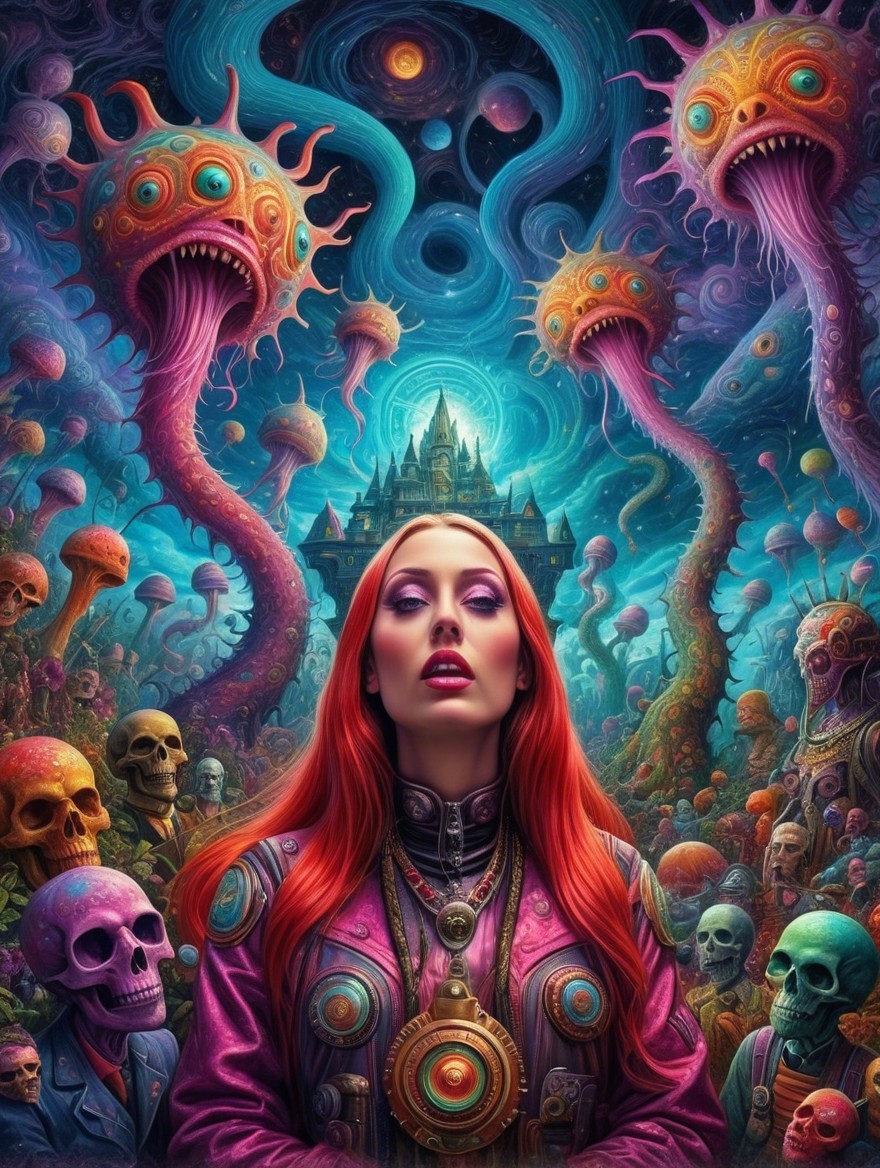 Surreal Landscape with Woman and Tentacled Creatures
