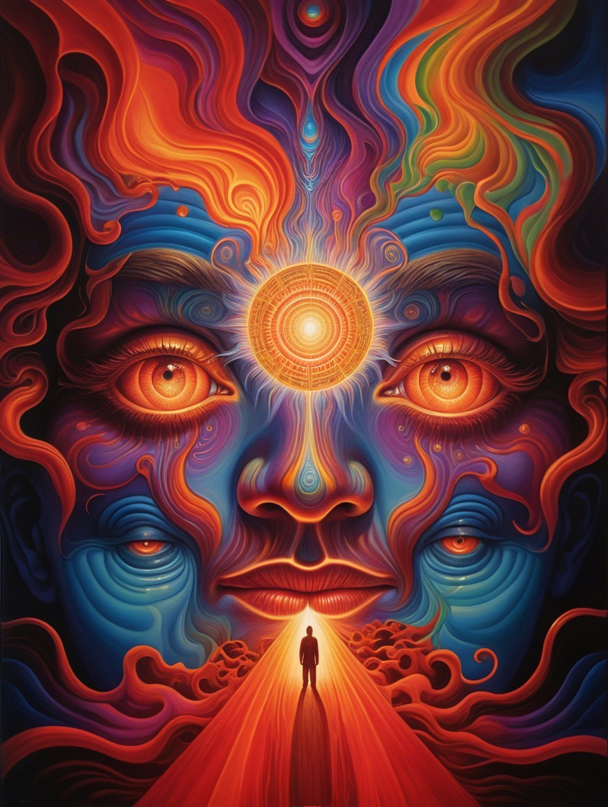 Surreal Composition with Vibrant Colors and Symbolism