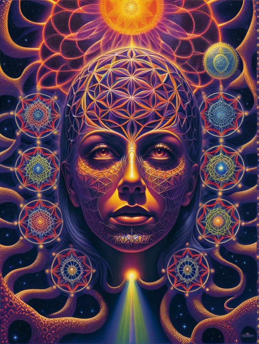 Surreal Portrait of a Woman with Geometric Patterns