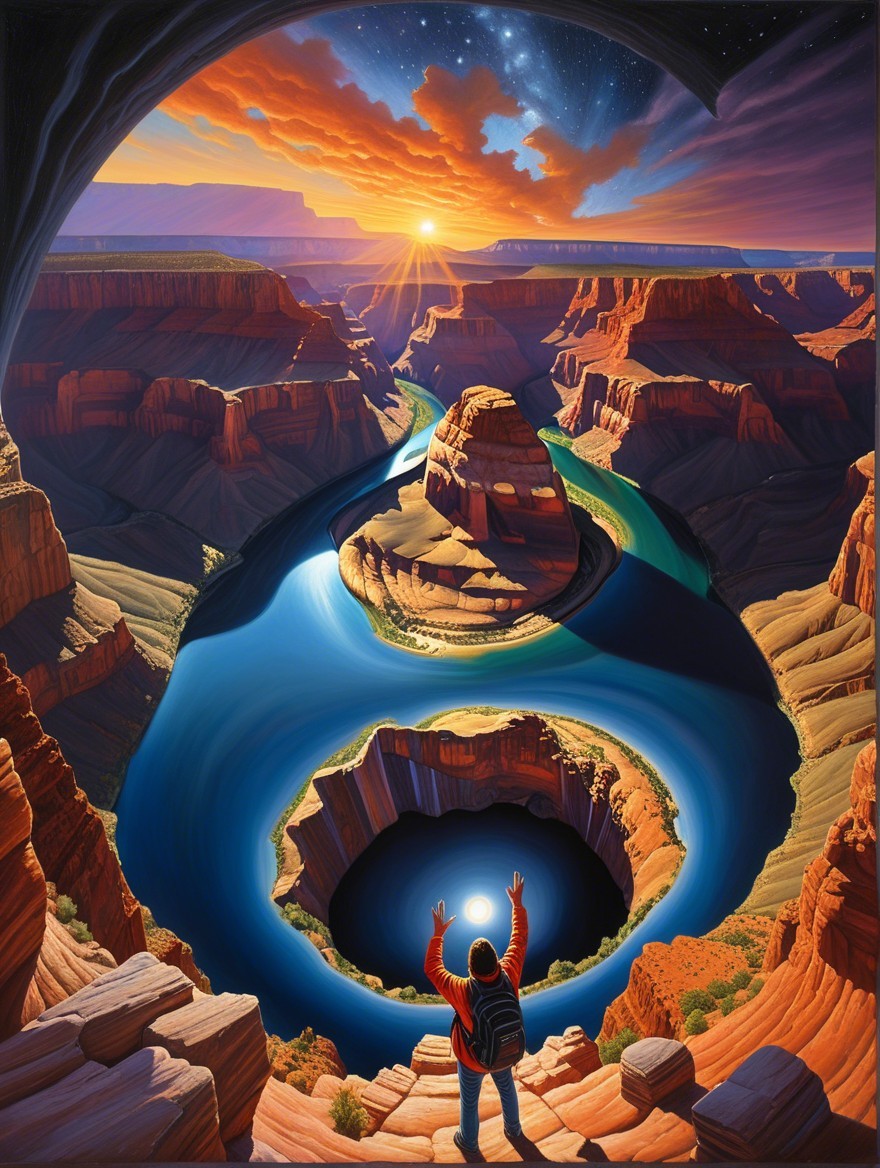 Vibrant Canyon Landscape with Starry Sky and River