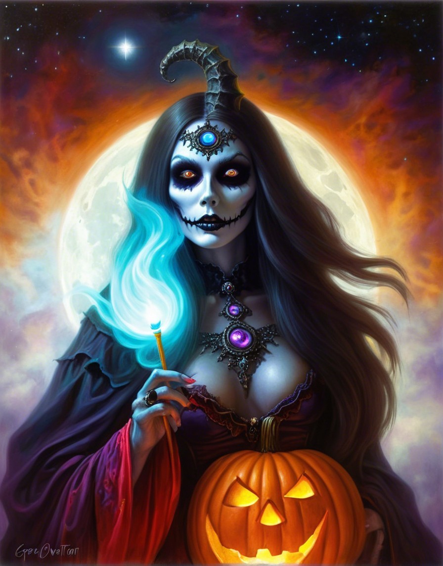 Mysterious Figure with Skeleton Makeup and Cloak
