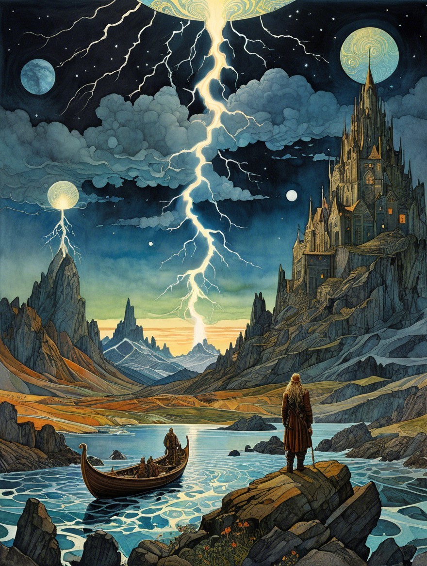 Majestic Castle and Ethereal Landscape at Sunset