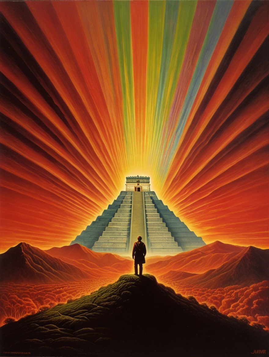 Silhouetted Figure Overlooking Vibrant Pyramid Landscape