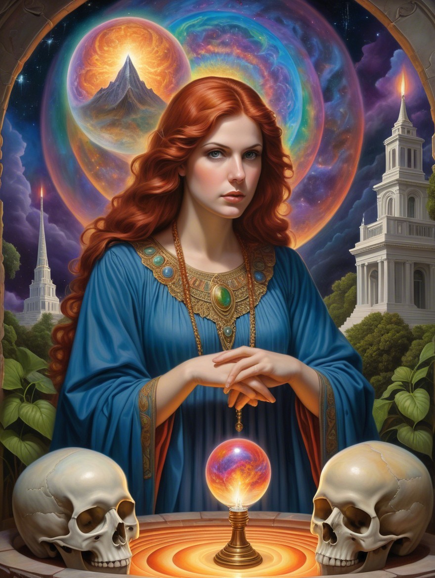 Mysterious Woman with Red Hair and Crystal Ball