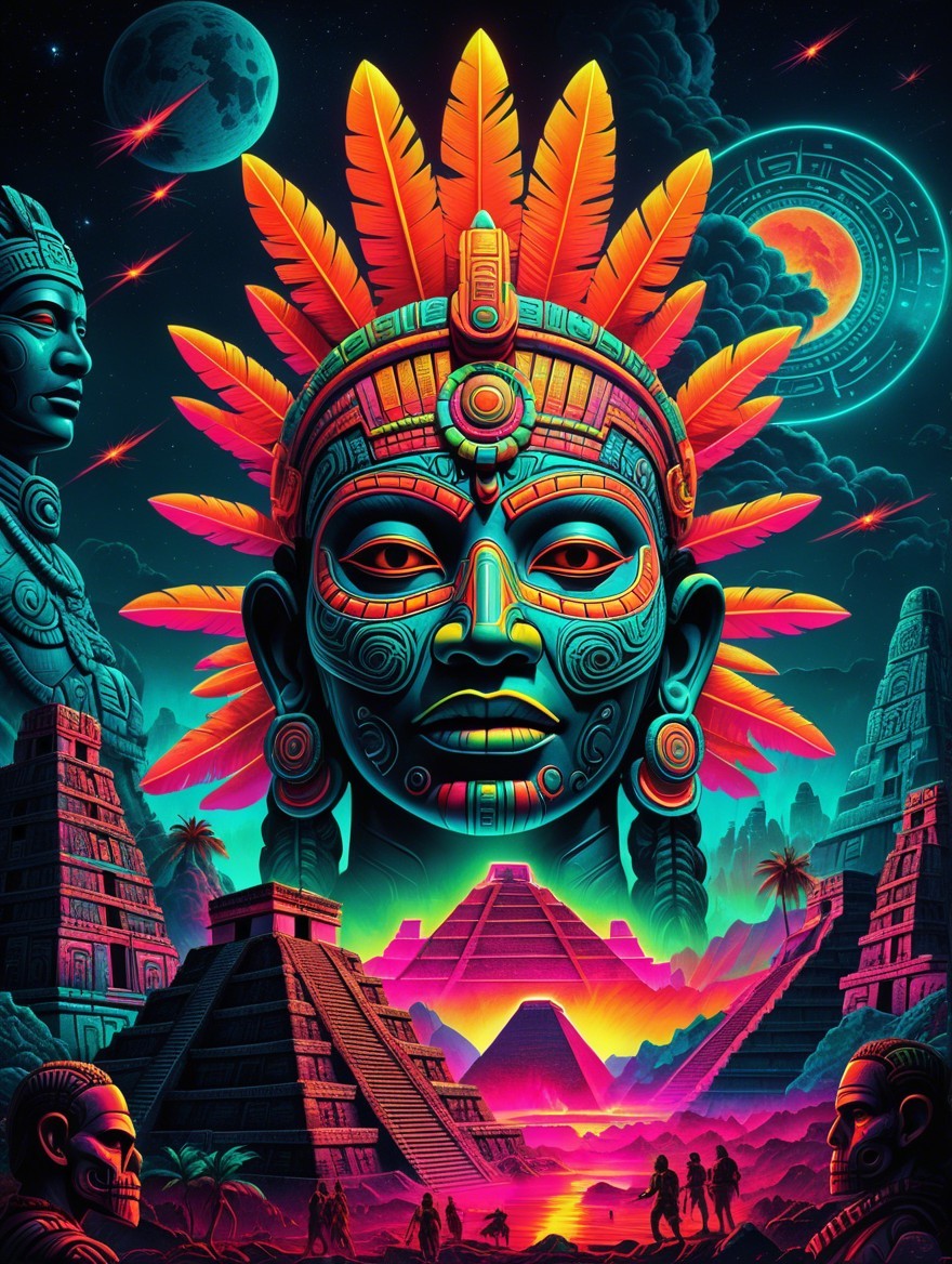 Futuristic Ancient Civilization with Neon Aesthetics