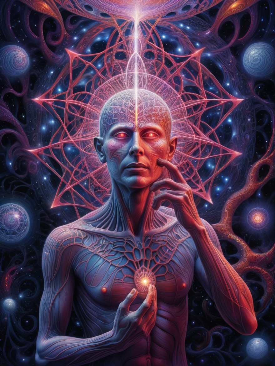 Surreal Humanoid Figure in Cosmic Background