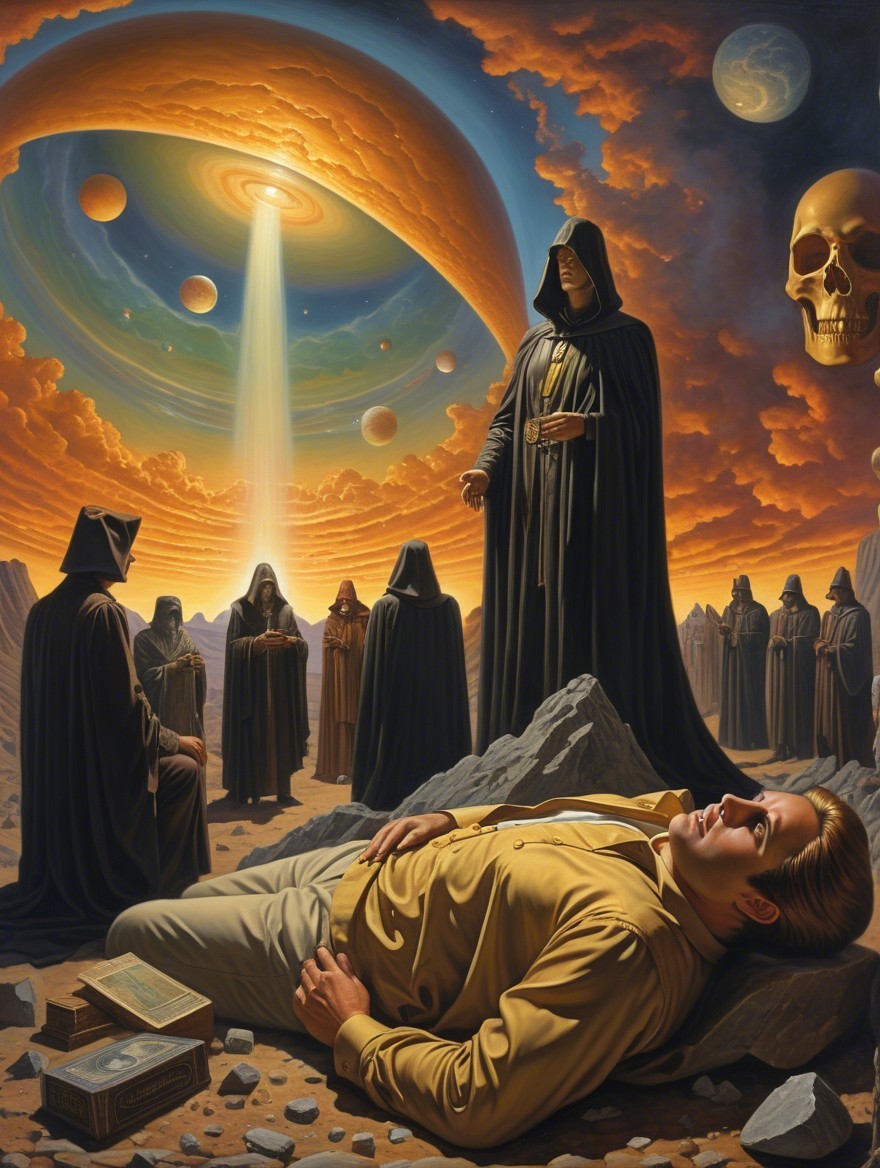 Surreal Scene of a Man Under Cosmic Imagery