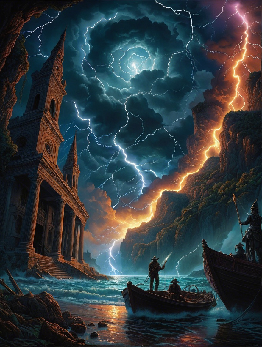 Dramatic Landscape with Spires and Stormy Waters