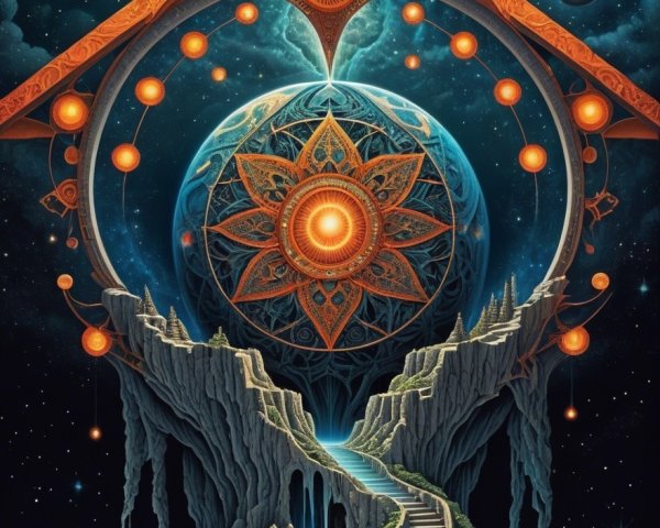 Surreal Cosmic Landscape with Celestial Elements
