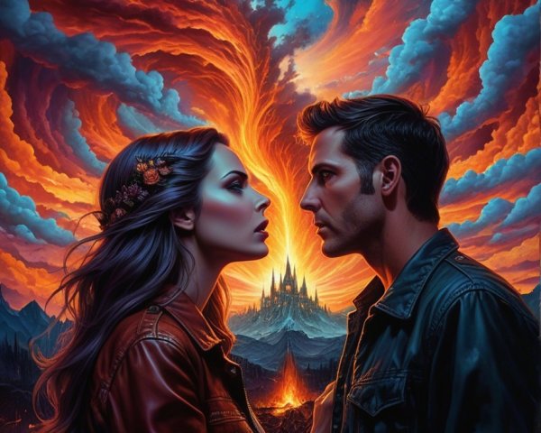 Mystical Landscape with Intense Couple and Castle