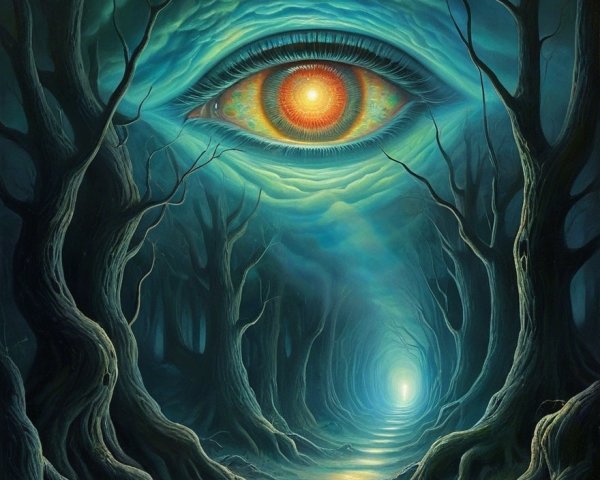 Mystical Forest with Glowing Eye and Winding Path