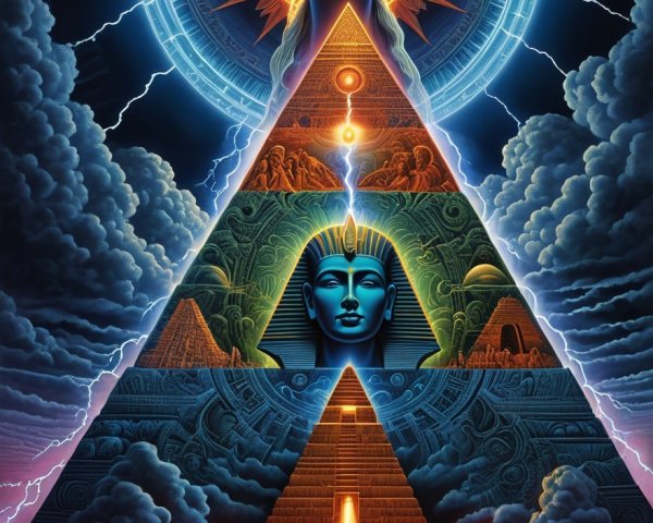 Surreal Landscape with Pyramids and Deities