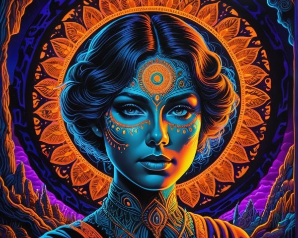 Striking Woman with Face Paint and Cosmic Backdrop