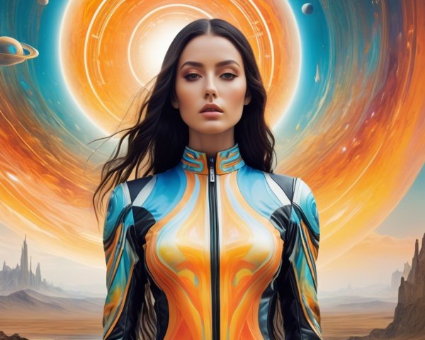 Futuristic Space Explorer in Colorful Jumpsuit Portrait