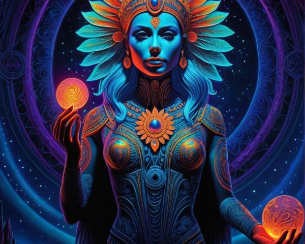 Mystical Figure in Vibrant Cosmic Landscape