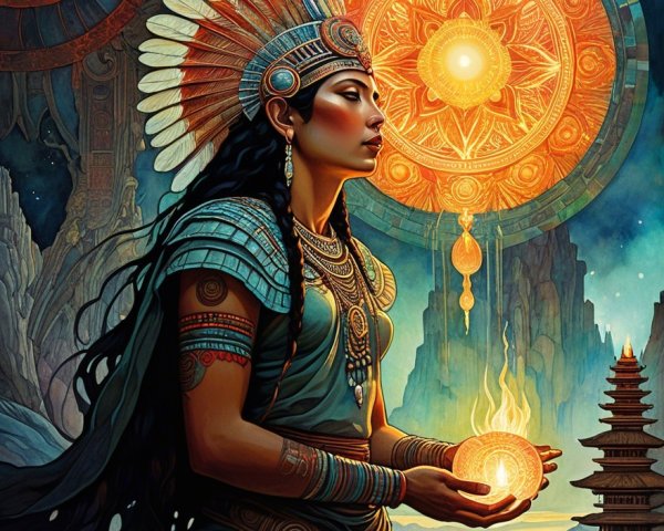 Regal Figure with Jewelry in Mystical Landscape