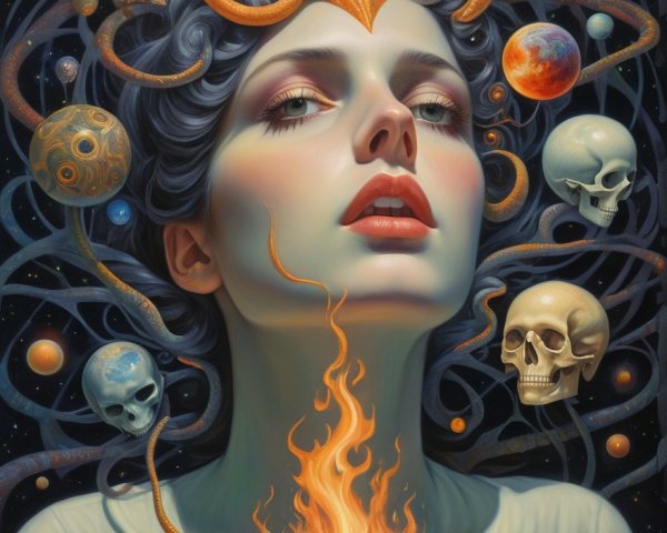 Surreal Portrait of a Woman with Cosmic Elements