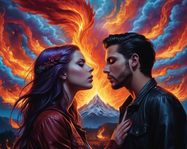 Couple with Intense Expressions in Dramatic Landscape
