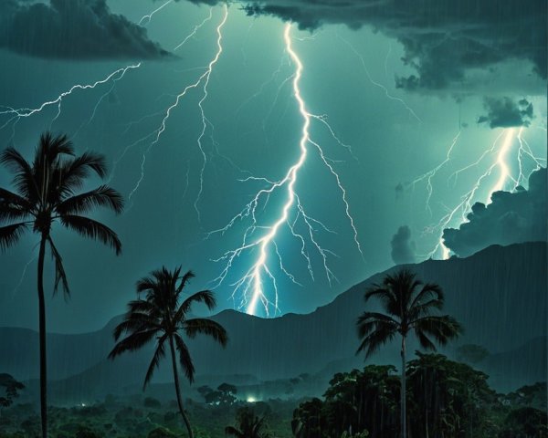 Dramatic Storm Scene in a Lush Jungle Landscape
