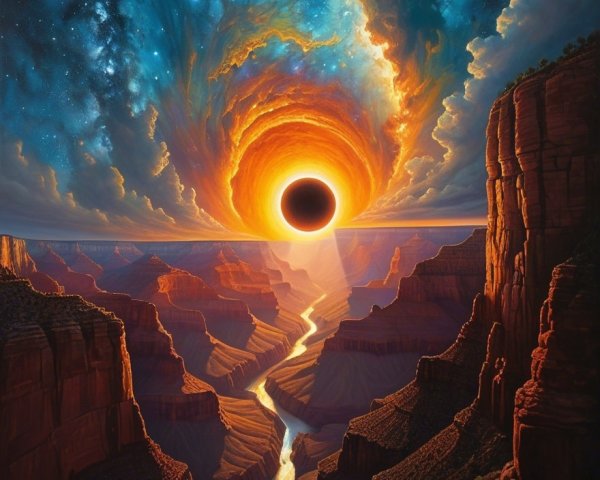 Canyon Scene Under Cosmic Black Hole Illumination