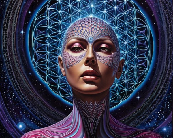 Digital Artwork of Serene Cosmic Figure with Energy