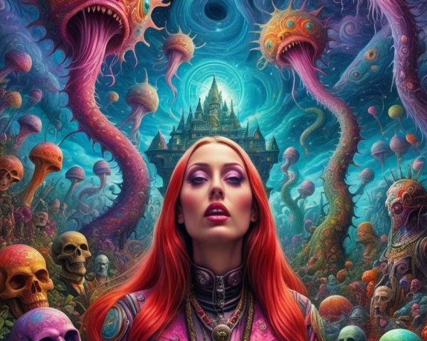 Surreal Landscape with Woman and Tentacled Creatures